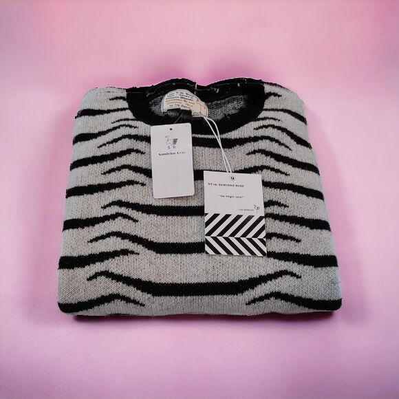 Designer Zebra Fringed Cashmere Wool Blend Free People Sandrine Rose SM Sweater - Picture 13 of 13